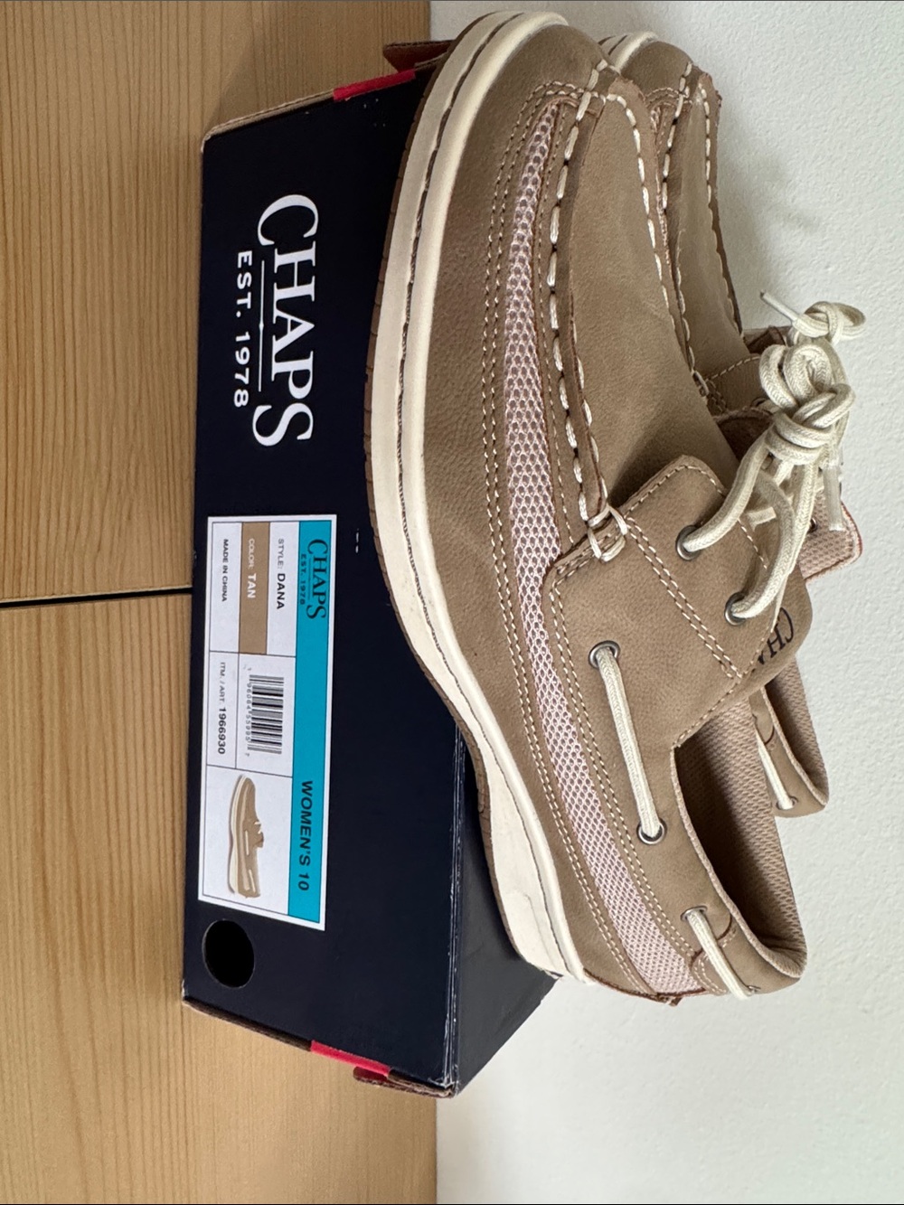 Chaps women’s  Tan and Cream Boat Shoes - Lace-Up Deck Style